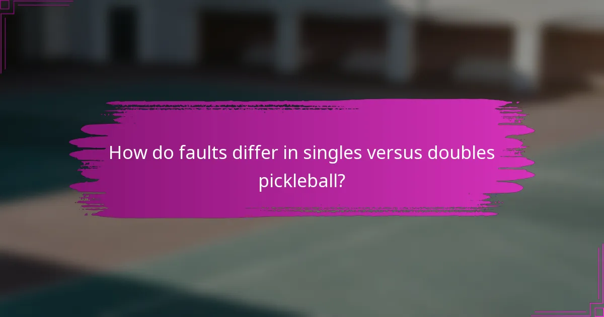 How do faults differ in singles versus doubles pickleball?
