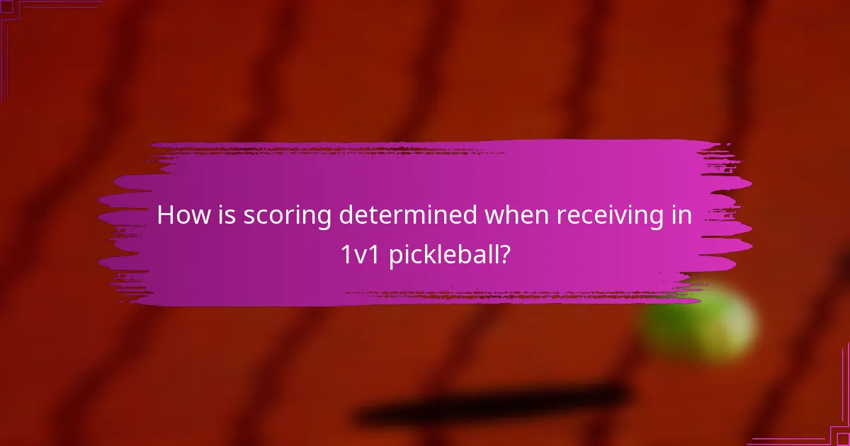 How is scoring determined when receiving in 1v1 pickleball?