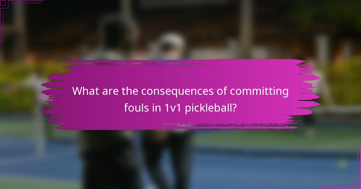 What are the consequences of committing fouls in 1v1 pickleball?